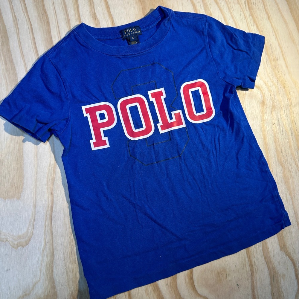Polo Ralph Lauren Boys Blue Graphic T-Shirt Size 6 Collegiate Logo Tee